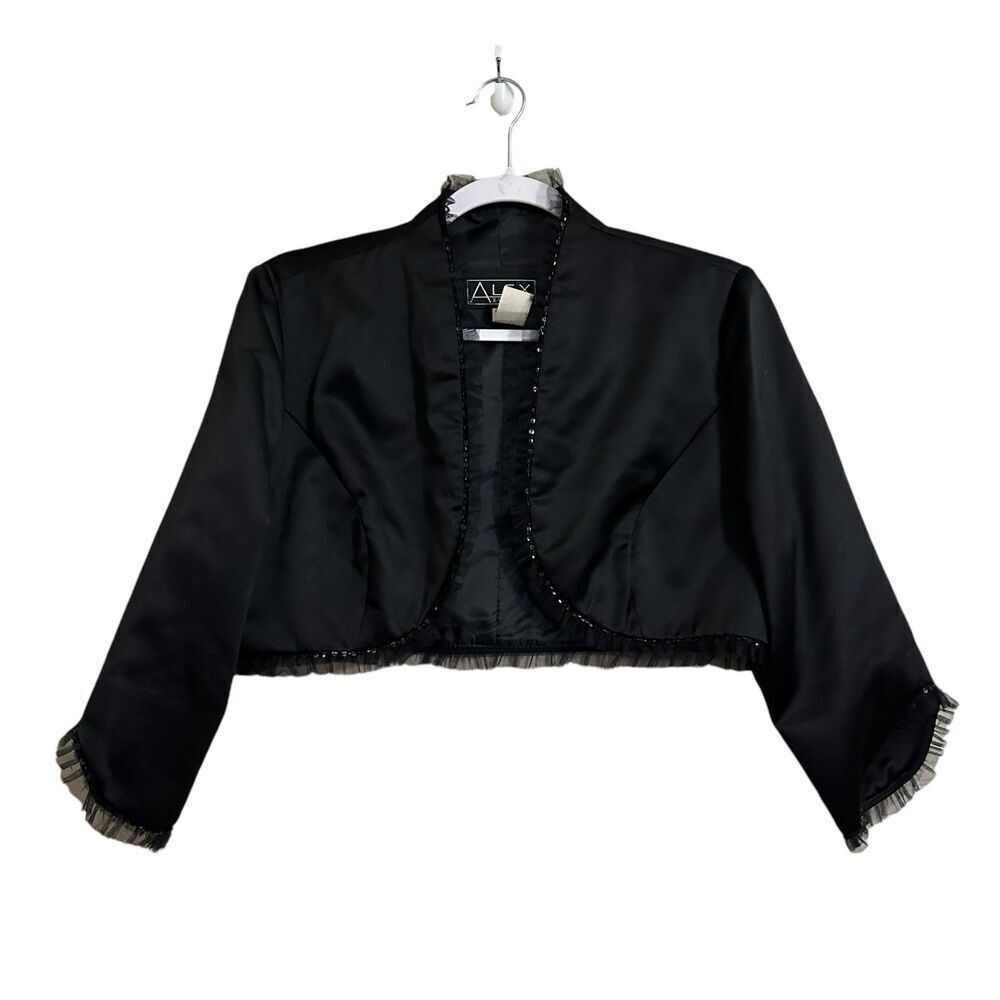 Vintage Alex Evenings Cropped Blazer Suit Jacket Women's 8 Black Sequin